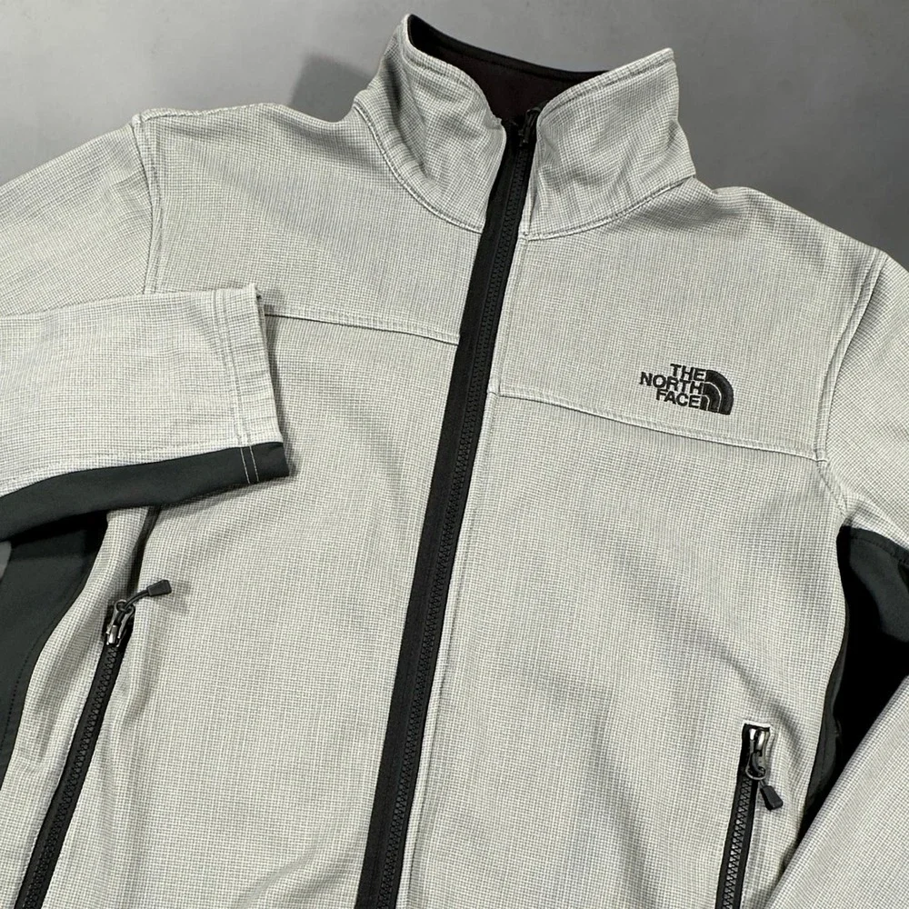 The North Face Waffle Knit Full-Zip Jacket Mens M Gray Black Thermal Fleece A2ZF